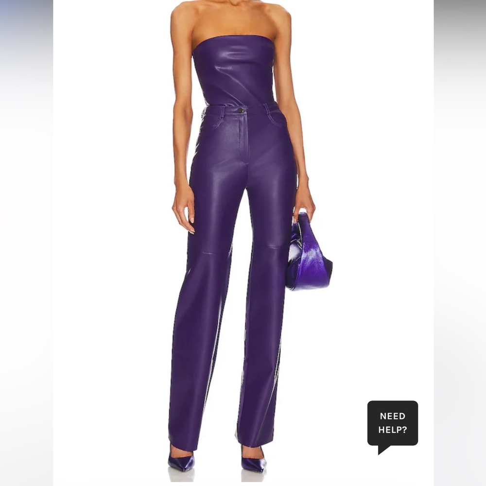 CULTNAKED Strapless Purple Leather Jumpsuit